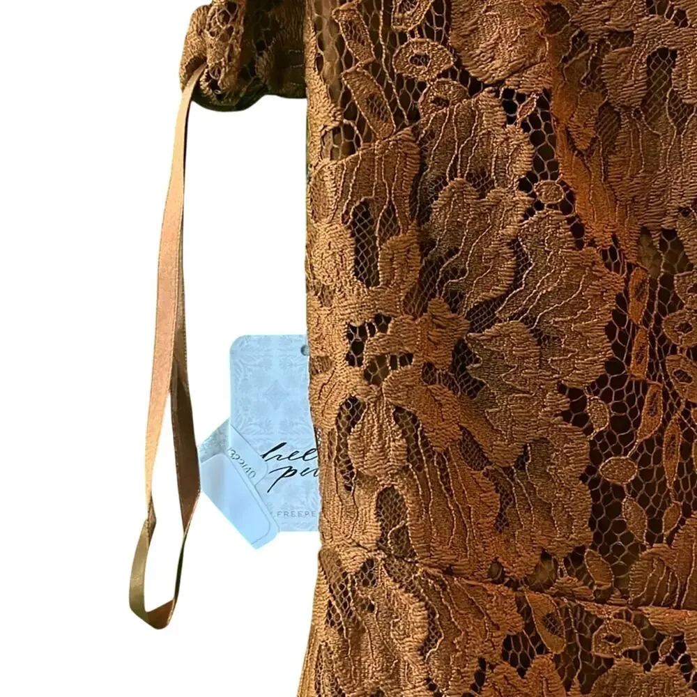 FREE PEOPLE FP Hailee Lace A Line Mini Dress in Burnt Orange Pretty Penny XS